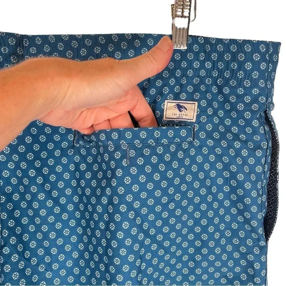Ted Baker London Swim Trunks Blue Fish Floral Lined Pockets X-Large Vacation